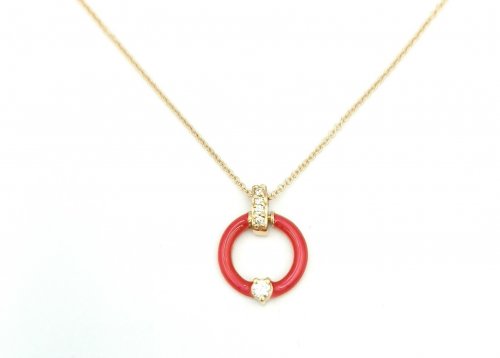 ROSE GOLD PENDANT 18CT WITH WHITE DIAMONDS 0.08ct AND ENAMEL